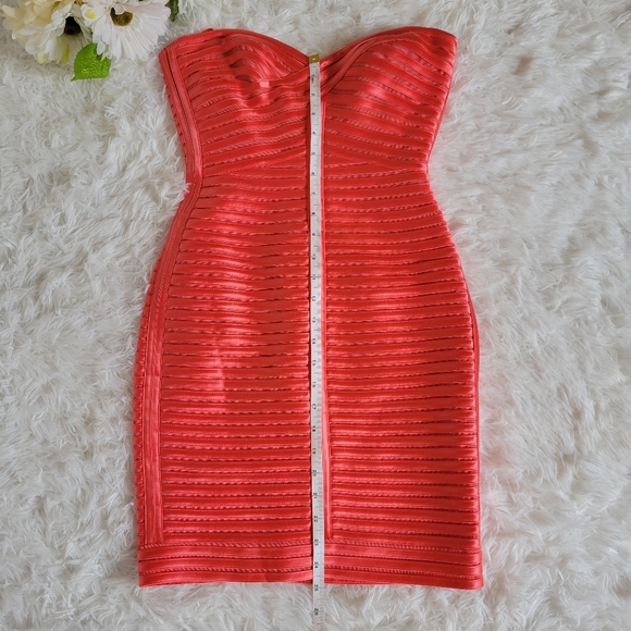 BCBG MaxAzria Dress Coral Size 2 Short Bodycon Party Strapless Bandage Style - Picture 10 of 12